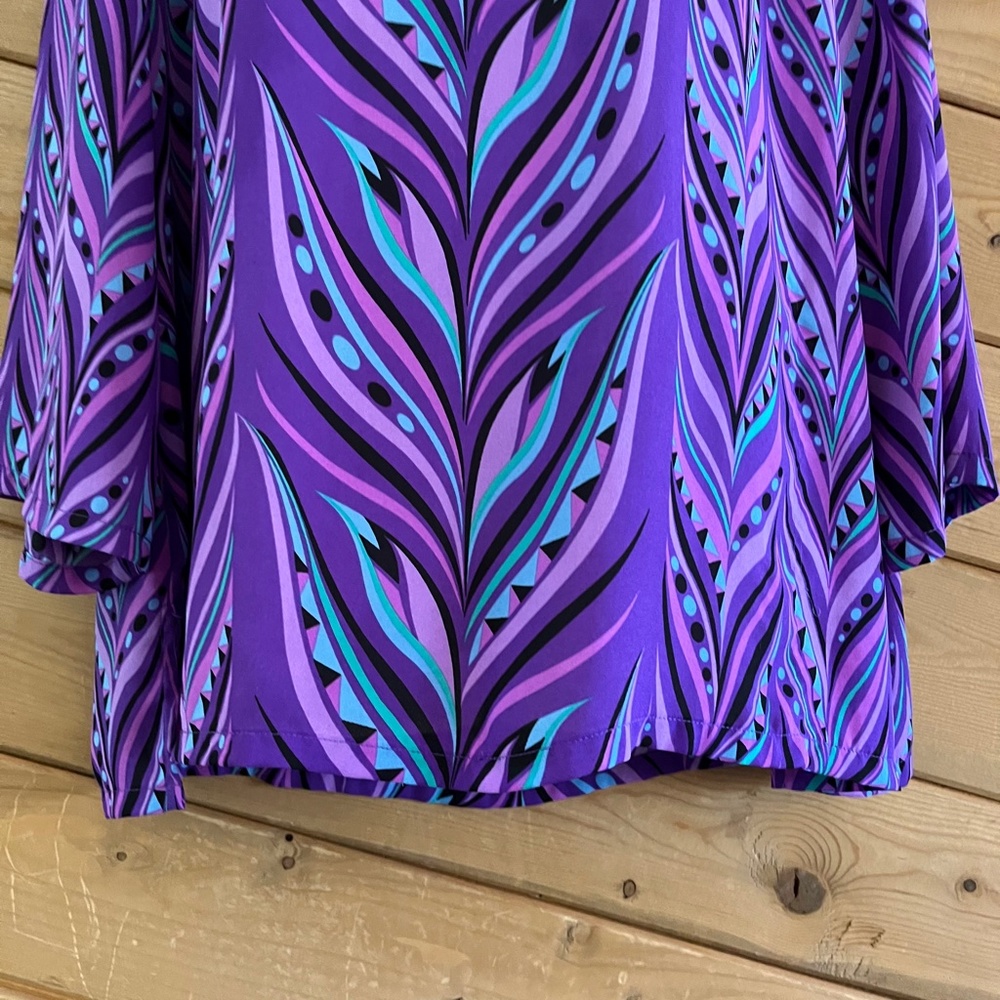 Bob Mackie Wearable Art Purple Teal Abstract Geometric Long Sleeve Tunic Top L - Picture 5 of 11